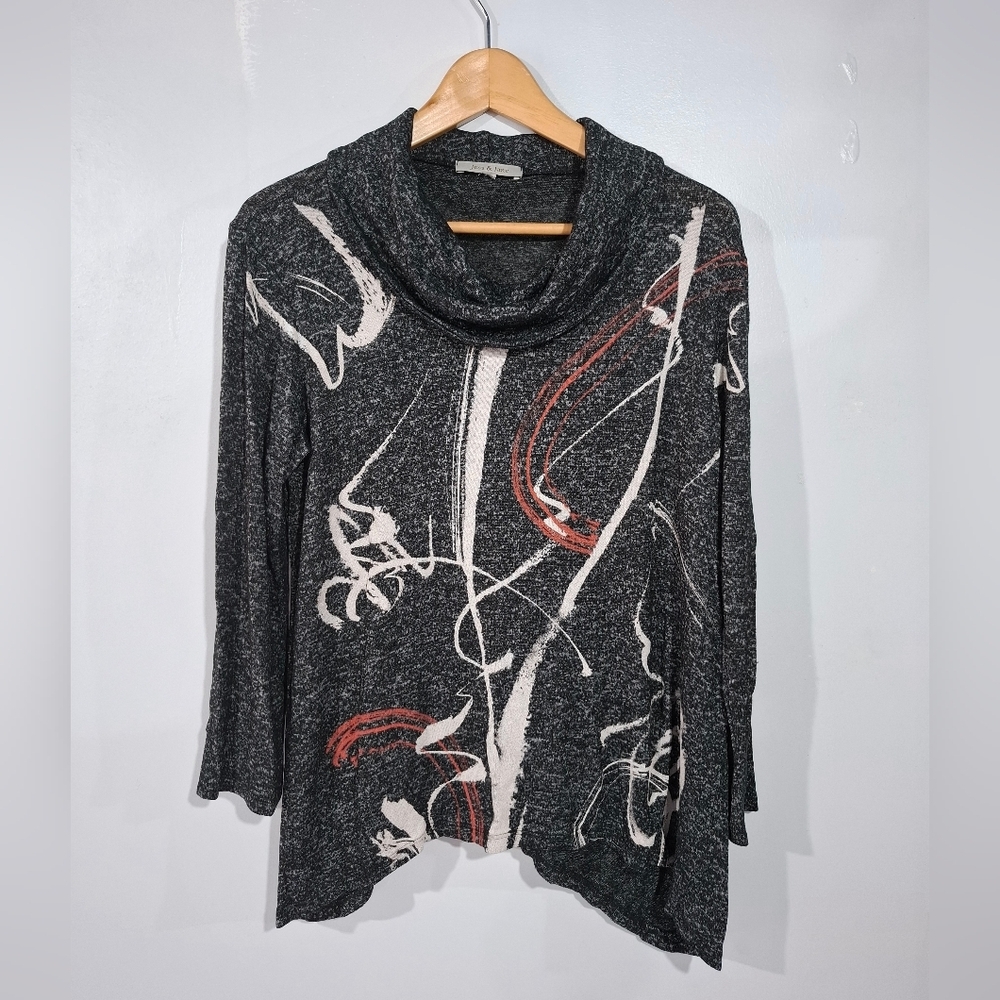 Jess & Jane Cowl Neck Tunic Top Abstract Brushstroke Womens Size M Lagenlook - Picture 3 of 10